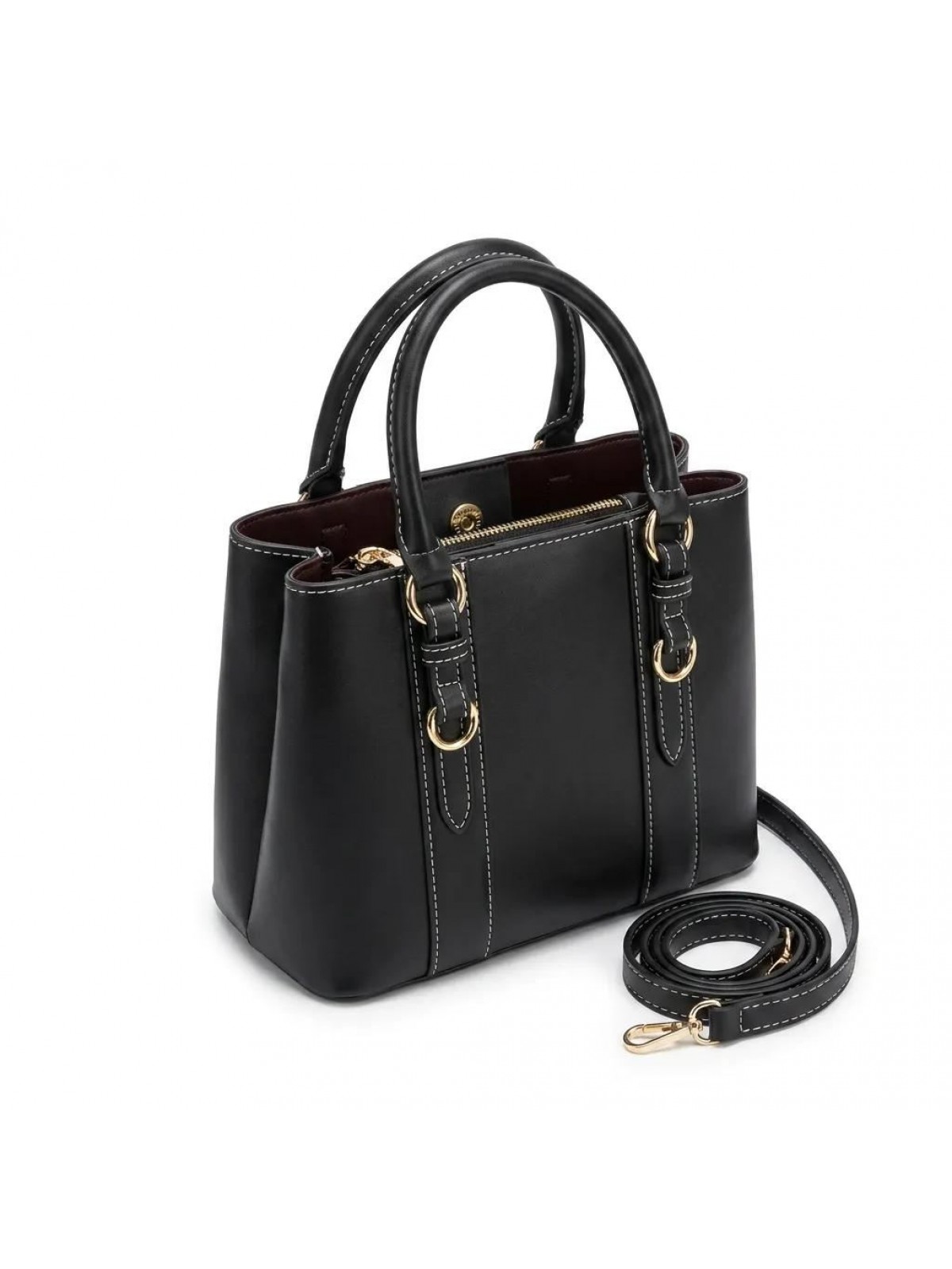 Siyah Kilit Detaylı 3 Gözlü Kadın El ve Çapraz Askılı Çanta 24x18 cm