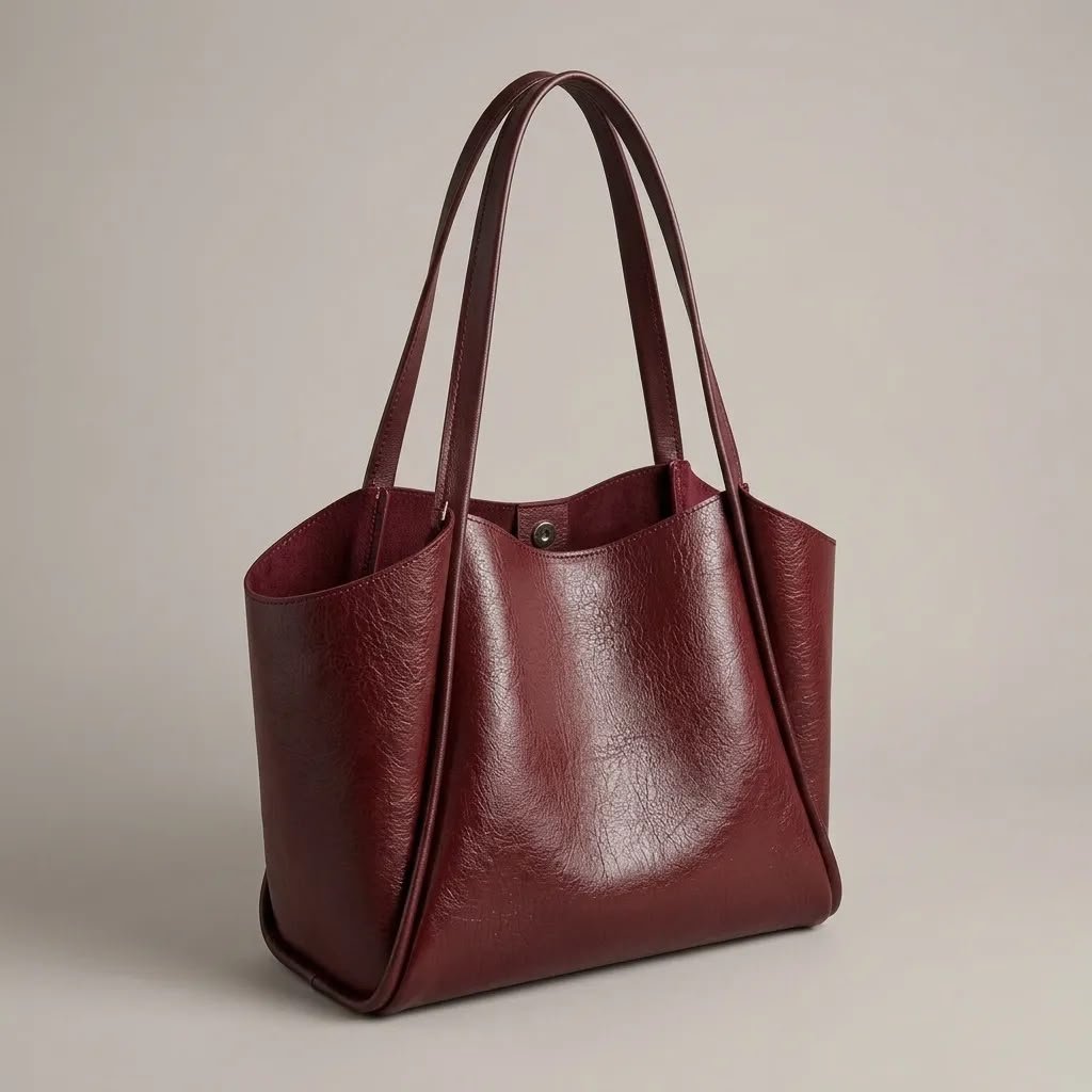 Bordo Yumuşak Deri Omuz Çantası 31x24 cm Ekstra Makyaj Çantalı Günlük Kadın Çanta